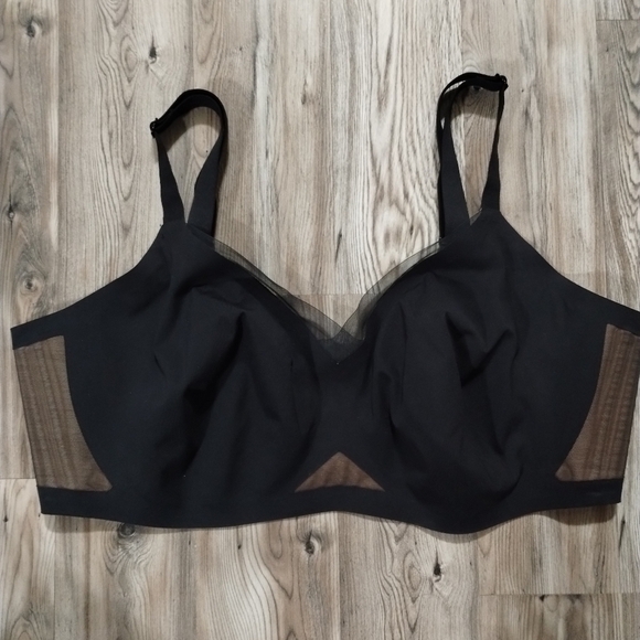 Honeylove CrossOver Black Tan Unlined Padded Mesh Trim Bra Size 1X 40C / D - Picture 2 of 5